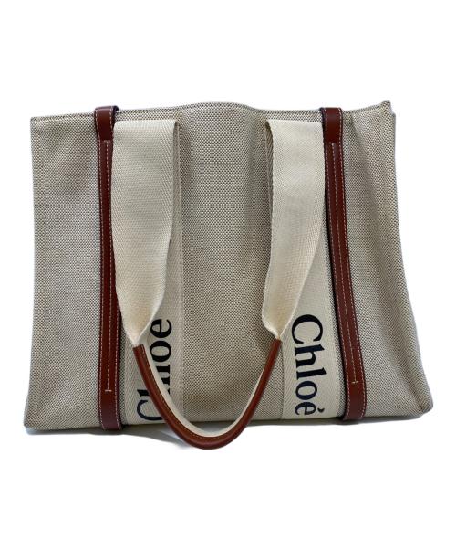 Chloe（クロエ）Chloe (クロエ) キャンバストートバッグ　ウッディ ミディアム ベージュ×ブラウンの古着・服飾アイテム
