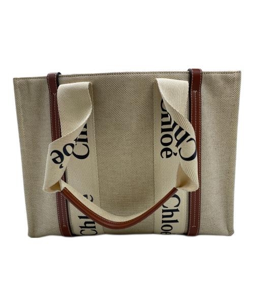 Chloe（クロエ）Chloe (クロエ) キャンバストートバッグ　ウッディ ミディアム ベージュ×ブラウンの古着・服飾アイテム