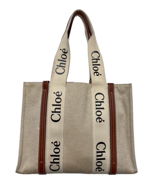 Chloe（クロエ）Chloe (クロエ) キャンバストートバッグ　ウッディ ミディアム ベージュ×ブラウンの古着・服飾アイテム