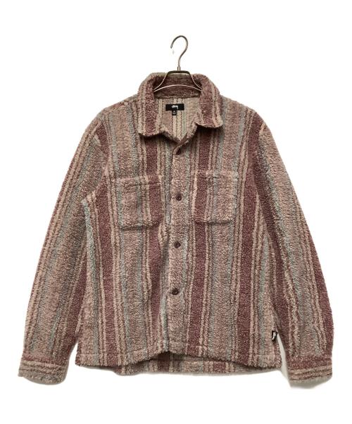 stussy（ステューシー）stussy (ステューシー) Stripe Sherpa Shirt ピンク サイズ:Mの古着・服飾アイテム