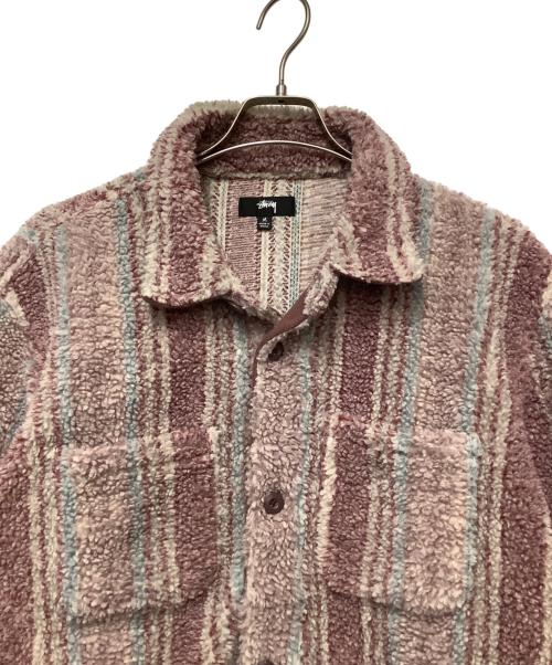 stussy（ステューシー）stussy (ステューシー) Stripe Sherpa Shirt ピンク サイズ:Mの古着・服飾アイテム
