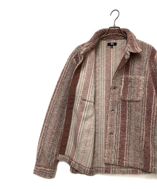 stussy（ステューシー）stussy (ステューシー) Stripe Sherpa Shirt ピンク サイズ:Mの古着・服飾アイテム