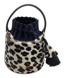 Kate Spade（ケイトスペード）の古着「バターカップ レオパード ヘアカーフ スモールバケットバッグ」｜ブラック×ホワイト