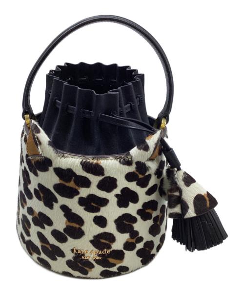 Kate Spade（ケイトスペード）Kate Spade (ケイトスペード) バターカップ レオパード ヘアカーフ スモールバケットバッグ ブラック×ホワイトの古着・服飾アイテム