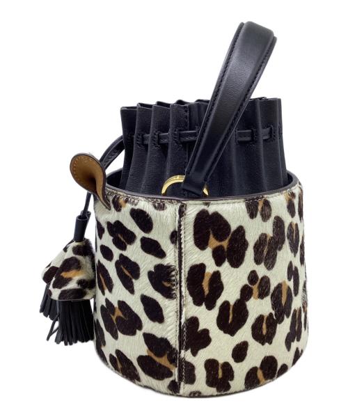 Kate Spade（ケイトスペード）Kate Spade (ケイトスペード) バターカップ レオパード ヘアカーフ スモールバケットバッグ ブラック×ホワイトの古着・服飾アイテム