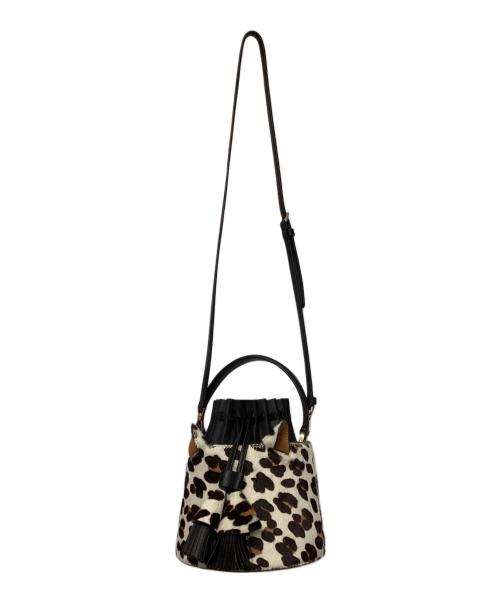 Kate Spade（ケイトスペード）Kate Spade (ケイトスペード) バターカップ レオパード ヘアカーフ スモールバケットバッグ ブラック×ホワイトの古着・服飾アイテム