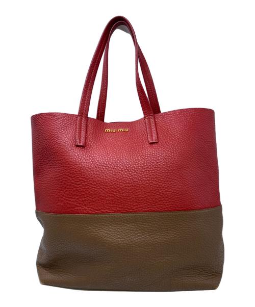 MIU MIU（ミュウミュウ）MIU MIU (ミュウミュウ) トートバッグ レッド×ブラウンの古着・服飾アイテム
