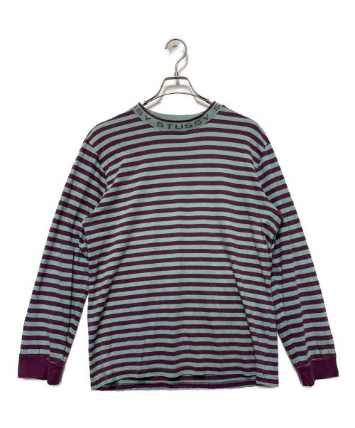 stussy（ステューシー）stussy (ステューシー) ボーダーカットソー パープル×グリーン サイズ:Mの古着・服飾アイテム
