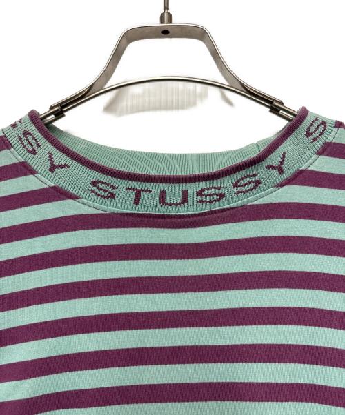 stussy（ステューシー）stussy (ステューシー) ボーダーカットソー パープル×グリーン サイズ:Mの古着・服飾アイテム
