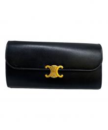 CELINE（セリーヌ）の古着「ラージフラップウォレット　シャイニーカーフスキン」｜ブラック