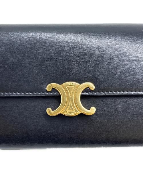 CELINE（セリーヌ）CELINE (セリーヌ) ラージフラップウォレット　シャイニーカーフスキン ブラックの古着・服飾アイテム
