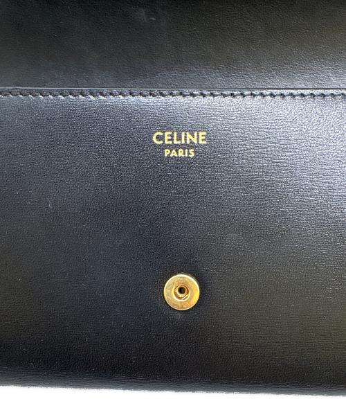 CELINE（セリーヌ）CELINE (セリーヌ) ラージフラップウォレット　シャイニーカーフスキン ブラックの古着・服飾アイテム