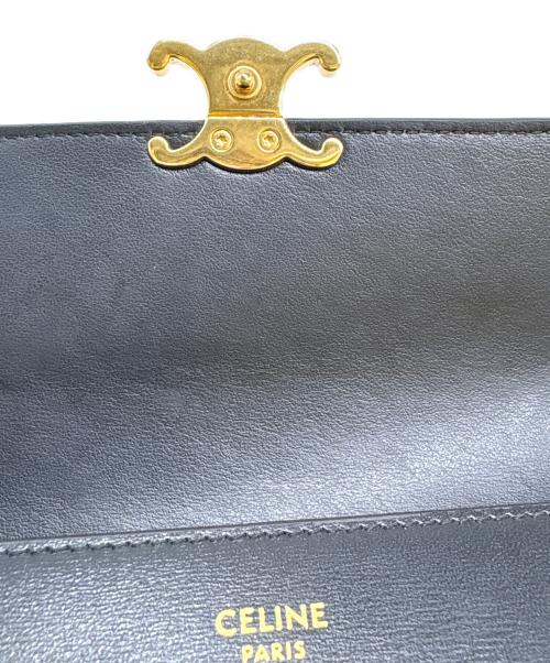 CELINE（セリーヌ）CELINE (セリーヌ) ラージフラップウォレット　シャイニーカーフスキン ブラックの古着・服飾アイテム