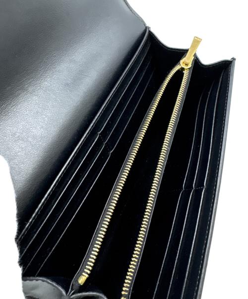 CELINE（セリーヌ）CELINE (セリーヌ) ラージフラップウォレット　シャイニーカーフスキン ブラックの古着・服飾アイテム