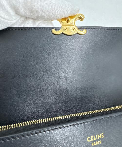CELINE（セリーヌ）CELINE (セリーヌ) ラージフラップウォレット　シャイニーカーフスキン ブラックの古着・服飾アイテム