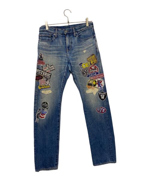 Hysteric Glamour（ヒステリックグラマー）Hysteric Glamour (ヒステリックグラマー) Hysteric Glamour　ステッカー プリント スリム ストレート デニム パンツ インディゴ サイズ:73.5（W29）の古着・服飾アイテム