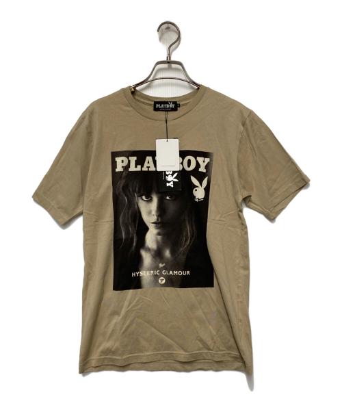 PLAY BOY（プレイボーイ）PLAY BOY (プレイボーイ) Hysteric Glamour (ヒステリックグラマー) PLAY BOY×Hysteric Glamour　プリントTシャツ ベージュ サイズ:S 未使用品の古着・服飾アイテム