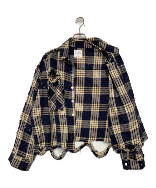DANKE SCHON（ダンケ シェーン）Danke schon (ダンケ シェーン) 長袖シャツ ベージュ×ネイビー サイズ:Mの古着・服飾アイテム