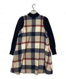 BLUE LABEL CRESTBRIDGE（ブルーレーベルクレストブリッジ）の古着「長袖ワンピース」｜ベージュ×ネイビー