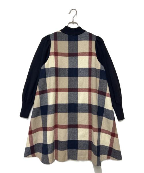 BLUE LABEL CRESTBRIDGE（ブルーレーベルクレストブリッジ）BLUE LABEL CRESTBRIDGE (ブルーレーベルクレストブリッジ) 長袖ワンピース ベージュ×ネイビー サイズ:36の古着・服飾アイテム