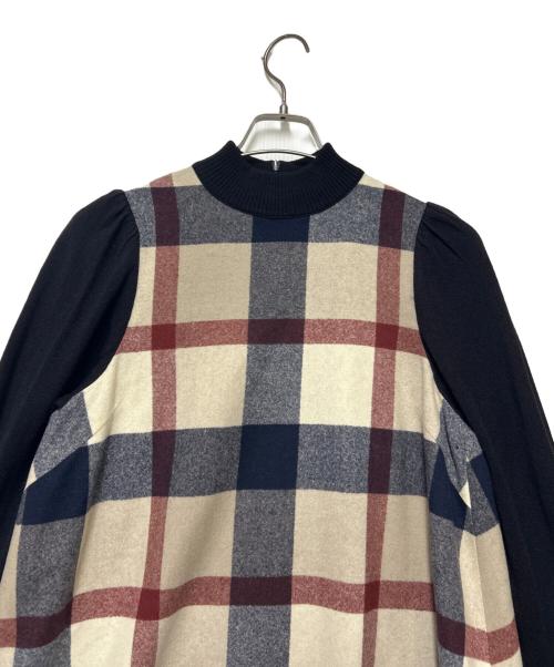 BLUE LABEL CRESTBRIDGE（ブルーレーベルクレストブリッジ）BLUE LABEL CRESTBRIDGE (ブルーレーベルクレストブリッジ) 長袖ワンピース ベージュ×ネイビー サイズ:36の古着・服飾アイテム