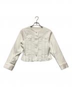 ANAYIアナイ）の古着「ストレッチデニムノーカラー デニムジャケット」｜ホワイト
