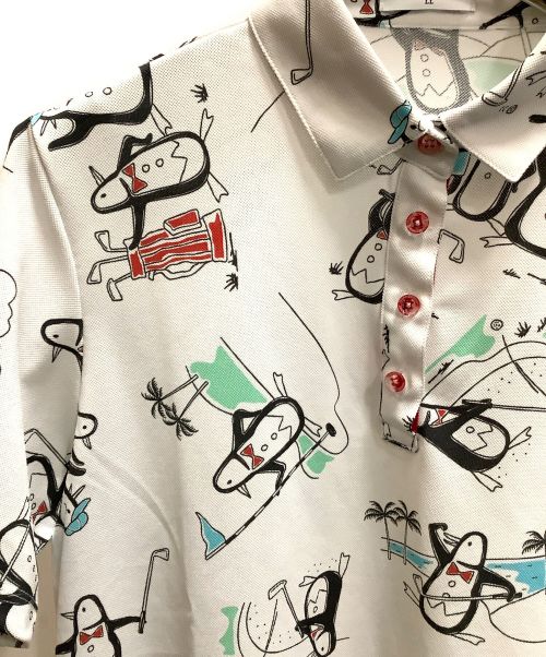 MUNSING WEAR（マンシングウェア）MUNSING WEAR (マンシングウェア) ペンギン総柄プリントポロシャツ　MUNSING WEAR(マンシングウェア)　MGWVJA04 ホワイト×ブラック サイズ:LLの古着・服飾アイテム