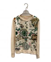 TORY BURCH（トリーバーチ）の古着「カーディガン　TORY BURCH（トリーバーチ）10005922」｜ベージュ×グリーン