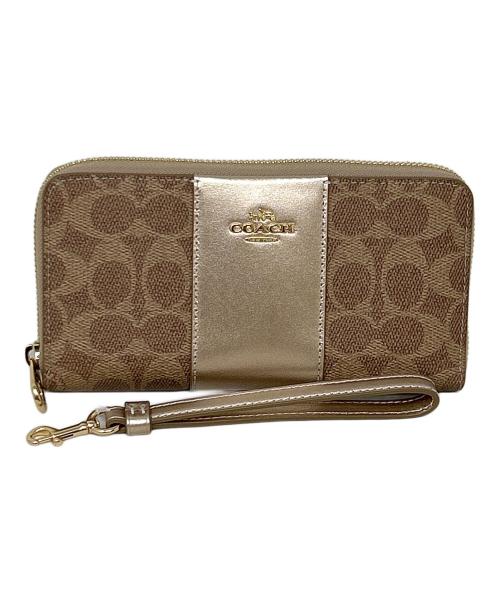 COACH（コーチ）COACH (コーチ) ボックスド ロング ジップ アラウンド ウォレット　COACH（コーチ）　CX178 ベージュ×ゴールドの古着・服飾アイテム