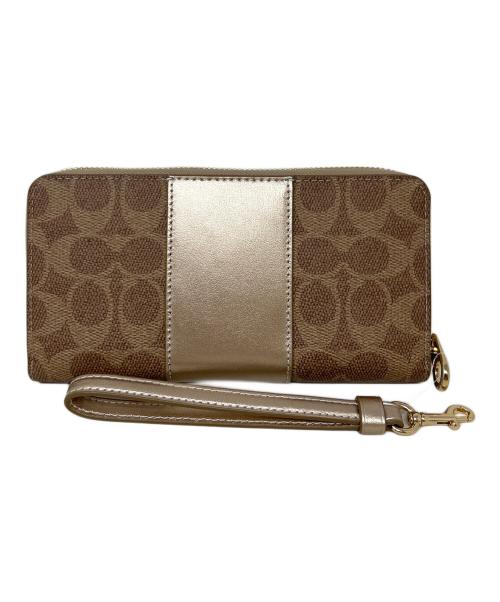 COACH（コーチ）COACH (コーチ) ボックスド ロング ジップ アラウンド ウォレット　COACH（コーチ）　CX178 ベージュ×ゴールドの古着・服飾アイテム