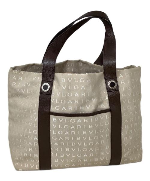 BVLGARI（ブルガリ）BVLGARI (ブルガリ) トートバッグ　BVLGARI（ブルガリ）　ロゴマニア ベージュ×ブラウンの古着・服飾アイテム