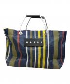MARNIマルニ）の古着「ストライプメッシュトートバッグ　MARNI（マルニ）　フラワーカフェ」｜ネイビー