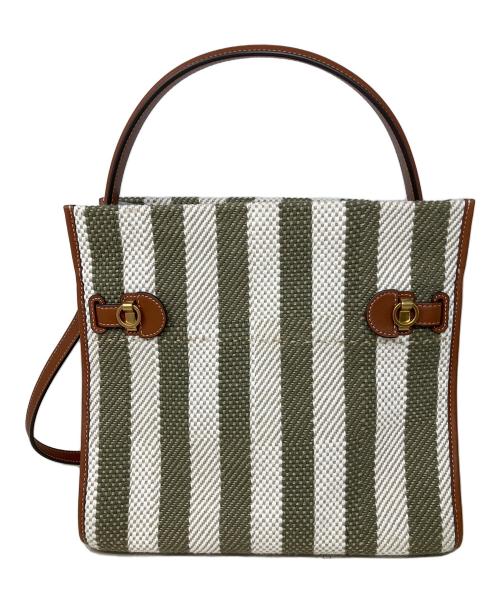 TORY BURCH（トリーバーチ）TORY BURCH (トリーバーチ) ハンドバッグ　TORY　BURCH(トリーバーチ)　リーラジウィル ブラウン×グリーンの古着・服飾アイテム