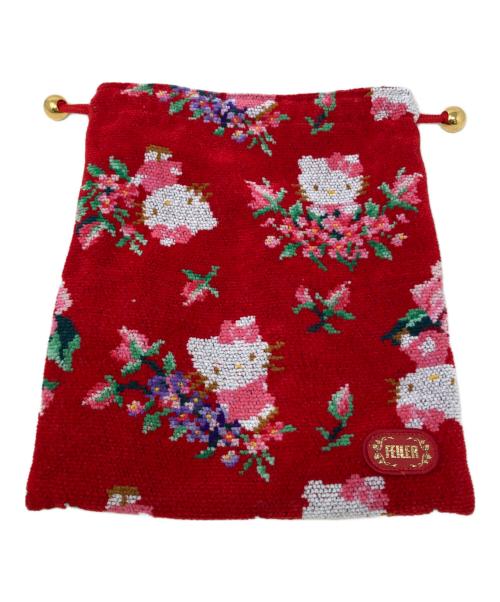 FEILER（フェイラー）FEILER (フェイラー) HELLO KITTY (ハローキティ) 巾着ポーチ レッドの古着・服飾アイテム