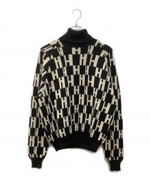 HERMES（エルメス）の古着「厚手ニット　HERMES（エルメス）　Hロゴニットセーター」｜ブラック×ベージュ