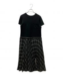 sacai（サカイ）の古着「2022 半袖プリーツドッキングワンピース」｜ブラック×グレー