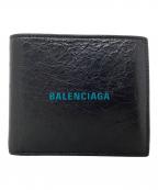 BALENCIAGAバレンシアガ）の古着「2つ折り財布　BALENCIAGA（バレンシアガ）591315　Black and sky blue cash square folded wallet」｜ブラック