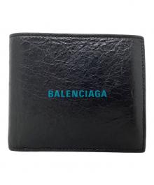 BALENCIAGA（バレンシアガ）の古着「2つ折り財布　BALENCIAGA（バレンシアガ）591315　Black and sky blue cash square folded wallet」｜ブラック