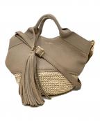 VIOLAd'OROヴィオラドーロ）の古着「ショルダーバッグ　VIOLAd'ORO（ヴィオラドーロ）　ラフィア×レザー」｜ベージュ