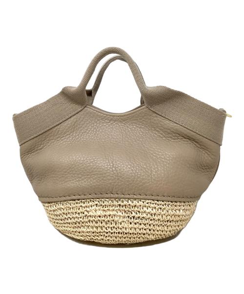 VIOLAd'ORO（ヴィオラドーロ）VIOLAd'ORO (ヴィオラドーロ) ショルダーバッグ　VIOLAd'ORO（ヴィオラドーロ）　ラフィア×レザー ベージュの古着・服飾アイテム