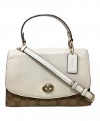 COACHコーチ）の古着「ティリー トップ ハンドル サッチェル ウィズ シグネチャー キャンバス」｜ベージュ