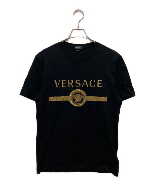 VERSACE（ヴェルサーチェ）VERSACE (ヴェルサーチェ) メデューサ　ロゴ刺繍　ライトストーンTシャツ ブラック サイズ:SIZE Mの古着・服飾アイテム