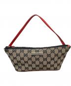 GUCCIグッチ）の古着「GUCCI グッチ ベージュ レッド ゴールド金具 GGキャンバス /レザー ハンドバッグ」