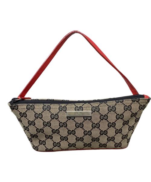 GUCCI（グッチ）GUCCI (グッチ) GUCCI グッチ ベージュ レッド ゴールド金具 GGキャンバス /レザー ハンドバッグの古着・服飾アイテム