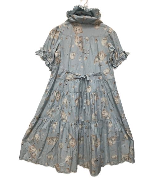 PINK HOUSE（ピンクハウス）PINK HOUSE (ピンクハウス) さざ波とねこプリントワンピース ブルー サイズ:表記無し 未使用品の古着・服飾アイテム