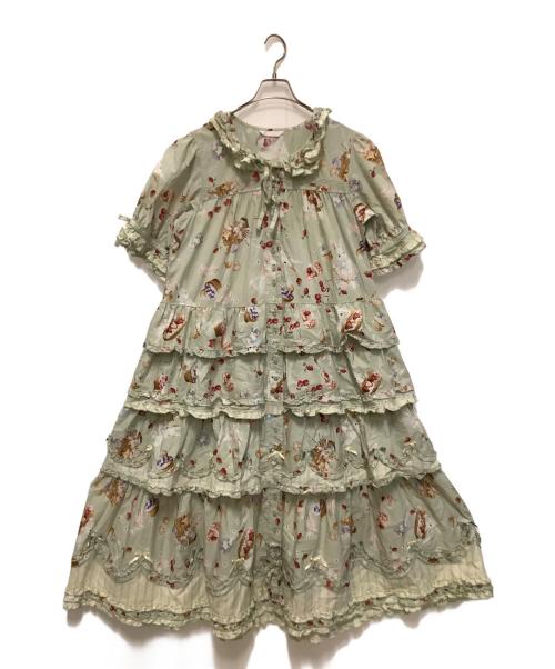 PINK HOUSE（ピンクハウス）PINK HOUSE (ピンクハウス) スイーツスプリングバニープリントパッチワークワンピース グリーン サイズ:表記無しの古着・服飾アイテム
