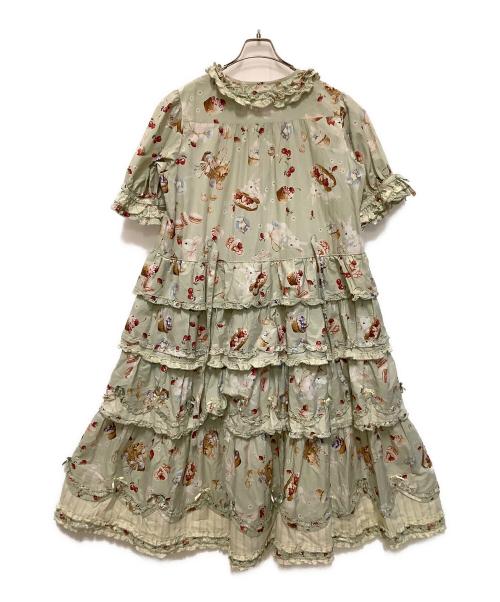 PINK HOUSE（ピンクハウス）PINK HOUSE (ピンクハウス) スイーツスプリングバニープリントパッチワークワンピース グリーン サイズ:表記無しの古着・服飾アイテム