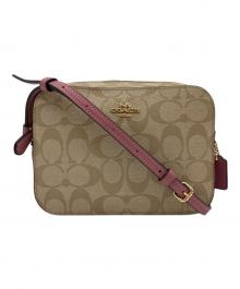 COACH（コーチ）の古着「COACH（コーチ）　91677　シグネチャーミニカメラバッグ」｜ピンク×ベージュ