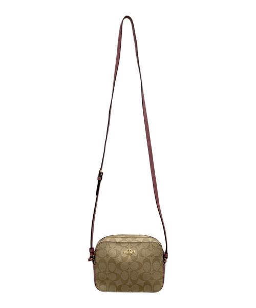 COACH（コーチ）COACH (コーチ) COACH（コーチ）　91677　シグネチャーミニカメラバッグ ピンク×ベージュの古着・服飾アイテム