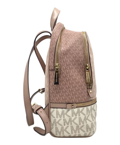 MICHAEL KORS（マイケルコース）MICHAEL KORS (マイケルコース) MKシグネチャー リュックサック デイバッグ ロゴ総柄　0S0GEZB2V ピンク×ホワイトの古着・服飾アイテム
